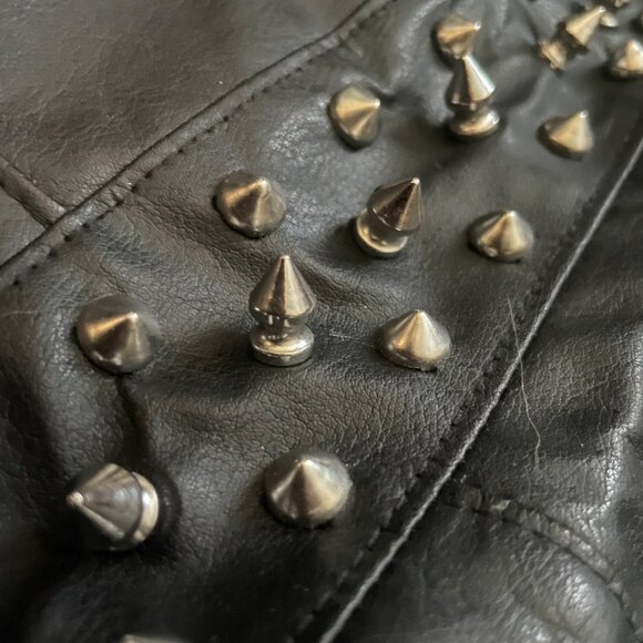 Black Faux Leather Studded One-Shoulder Dress - Picture 8 of 10